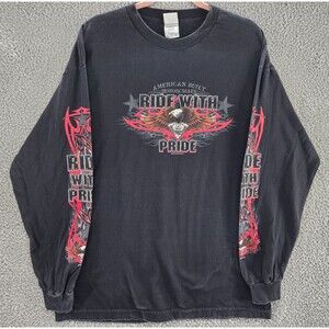 Vintage Biker Shirt Mens XL Ride With Pride Long Sleeve 2007 Jims Cycle Shop TX